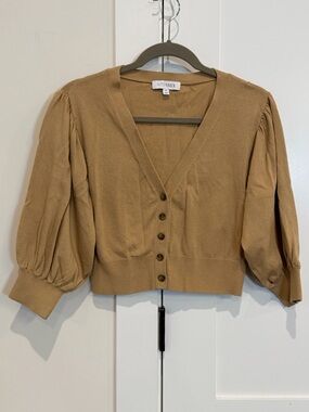 Intermix Cropped Button Front Cardigan Balloon Sleeves Camel Size M cottagecore